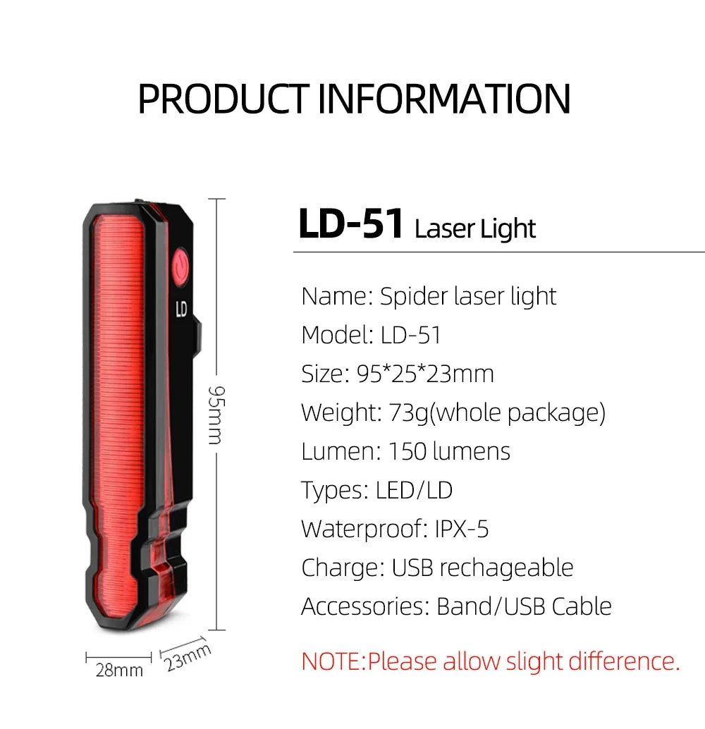 Folding Laser Bike Light Front Rear Safety Warning Bicycle Light USB Rechargeable Bike Tail Rear Light Waterproof Cycling Lamp