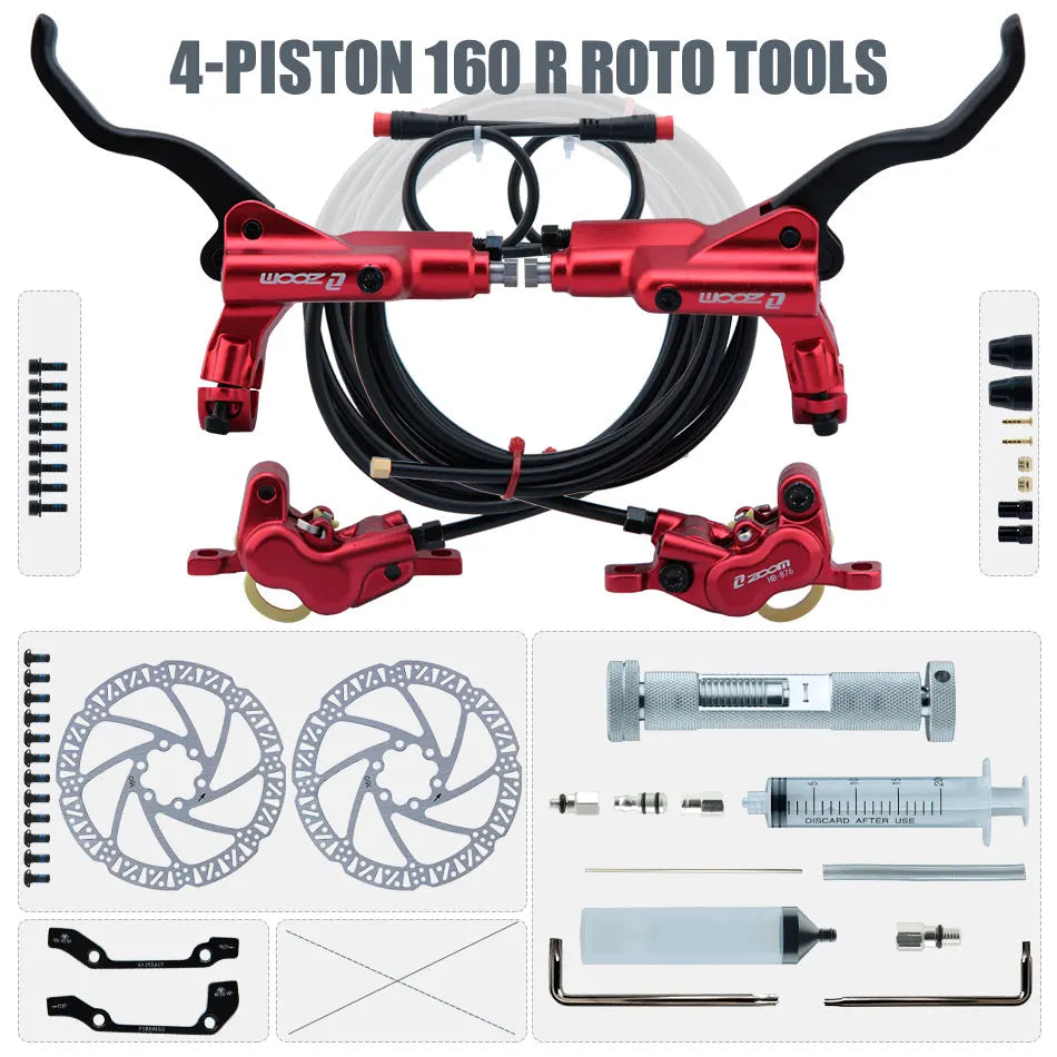ZOOM HB-876E 4-Piston Hydraulic Disc Brake | Motor Cut-Off | 160/180/203mm