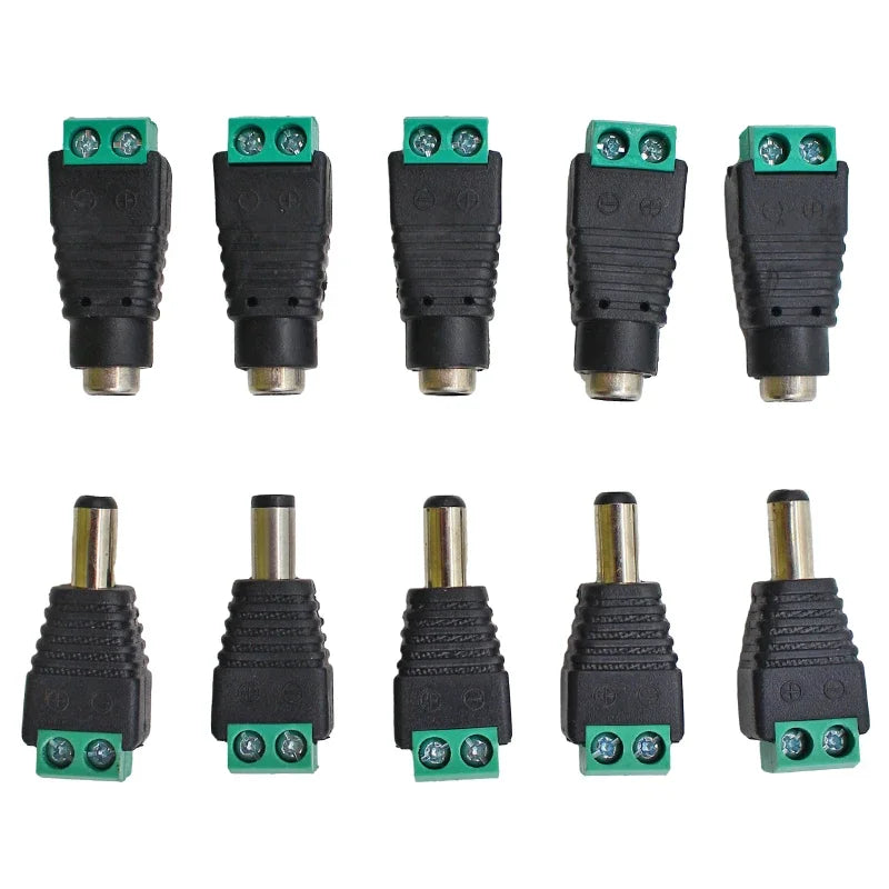 DC 5.5×2.1mm Power Connector Pairs | 12V Male & Female | CCTV / LED Strip