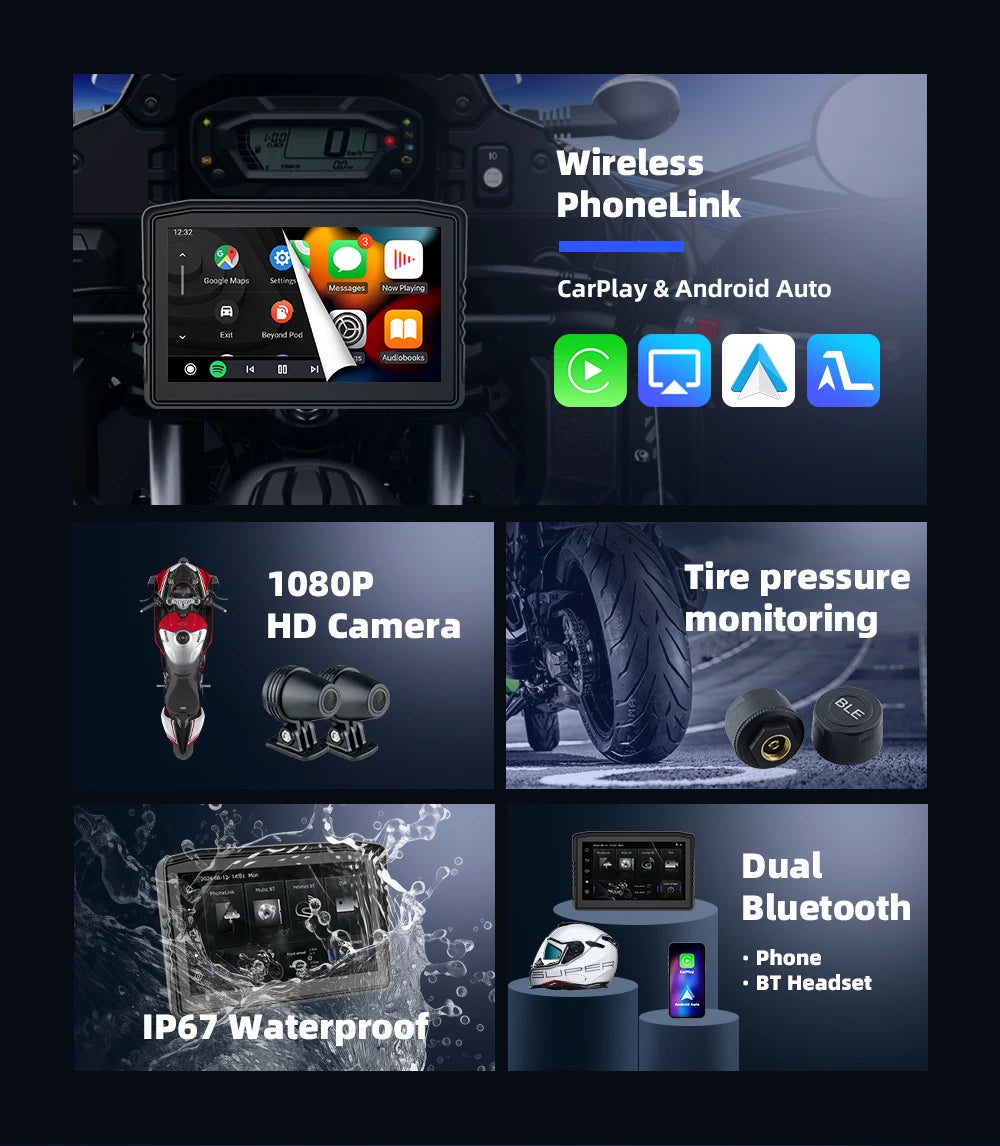 EKIY 6.25" Moto CarPlay Dashboard | Wireless Android Auto | GPS Navigation