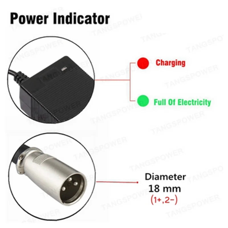 42V 5A Li-Ion Charger | 10S 36V Fast Charge | 3-Pin XLR