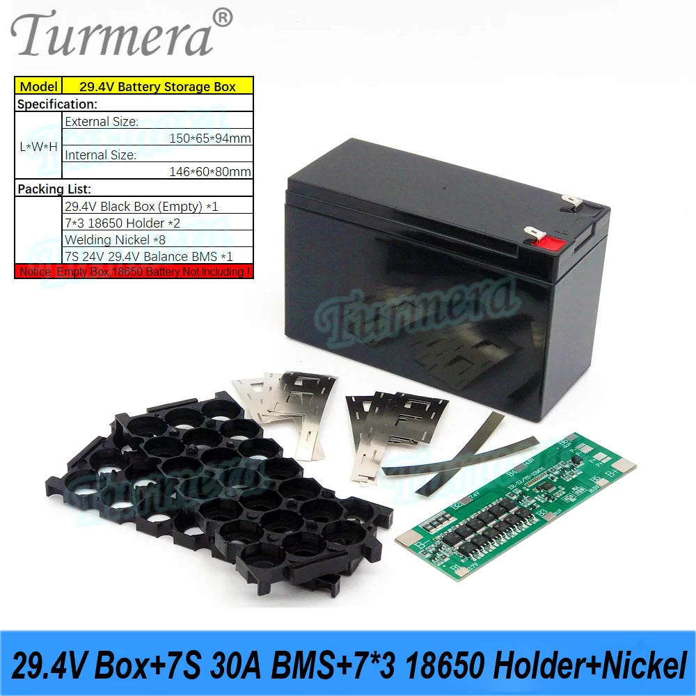 24V/29.4V 18650 Battery Box | 7S3P Holder + 30A BMS | Lead-Acid Swap