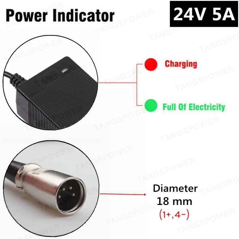 TANGSPOWER 24V 5A Charger | 28.8V Lead-Acid | 10 Connectors