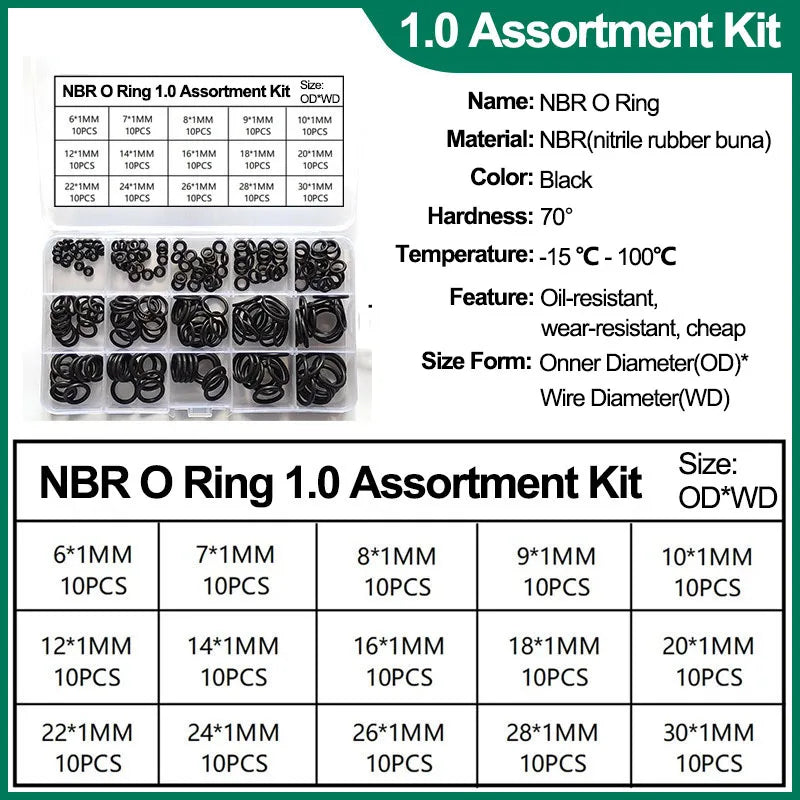 NBR O-Ring Assortment Kit | Nitrile Rubber Seals | Auto & Home
