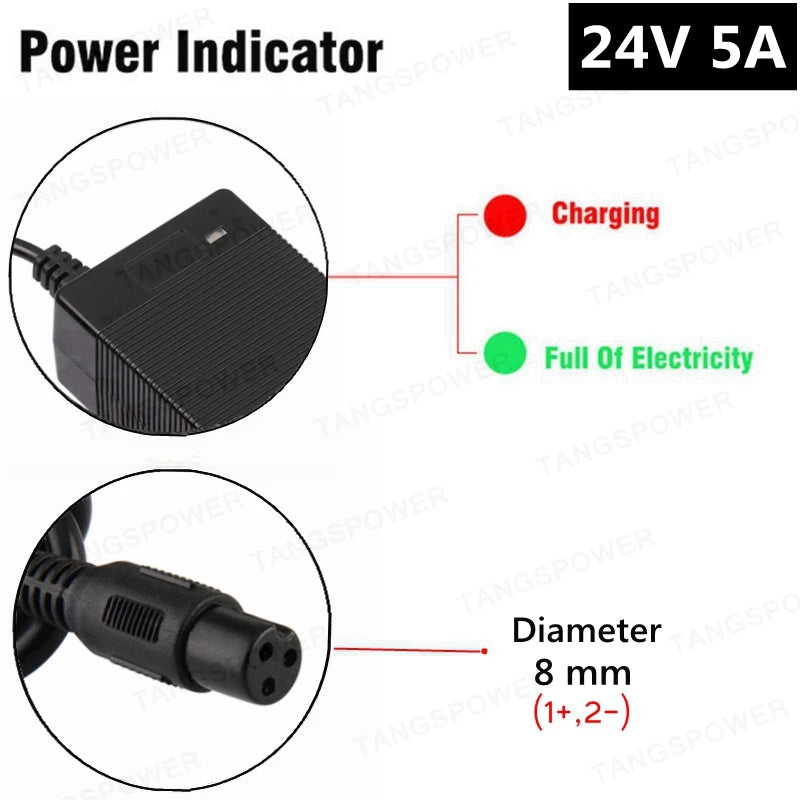 TANGSPOWER 24V 5A Charger | 28.8V Lead-Acid | 10 Connectors
