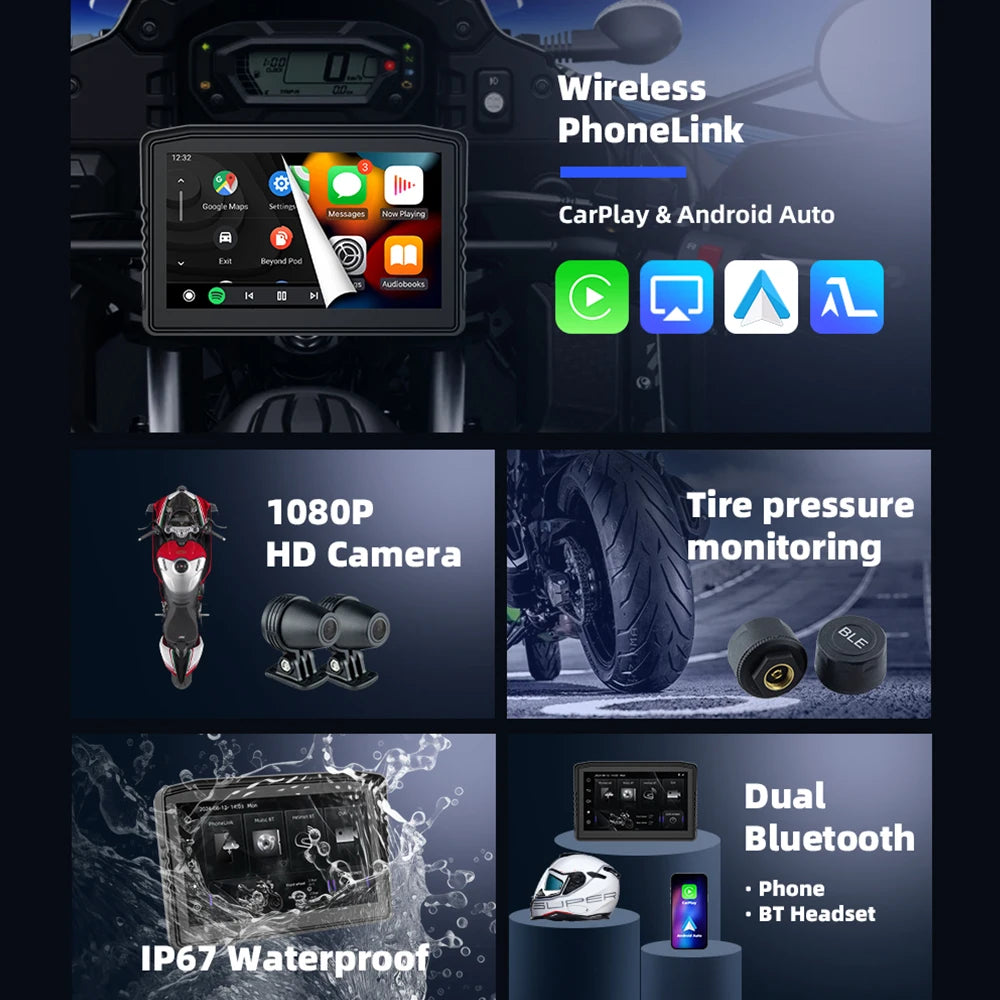 EKIY 6.25" Moto CarPlay Dashboard | Wireless Android Auto | GPS Navigation
