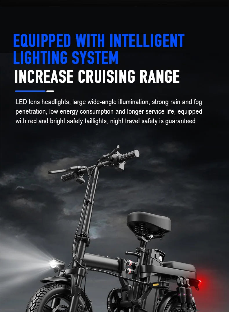14-Inch Folding Electric Bicycle | 500W Motor, 48V 10.4Ah Lithium Battery | Portable City E-Bike