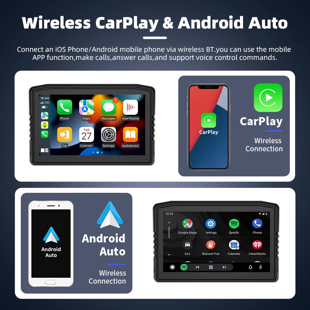 EKIY 6.25" Moto CarPlay Dashboard | Wireless Android Auto | GPS Navigation
