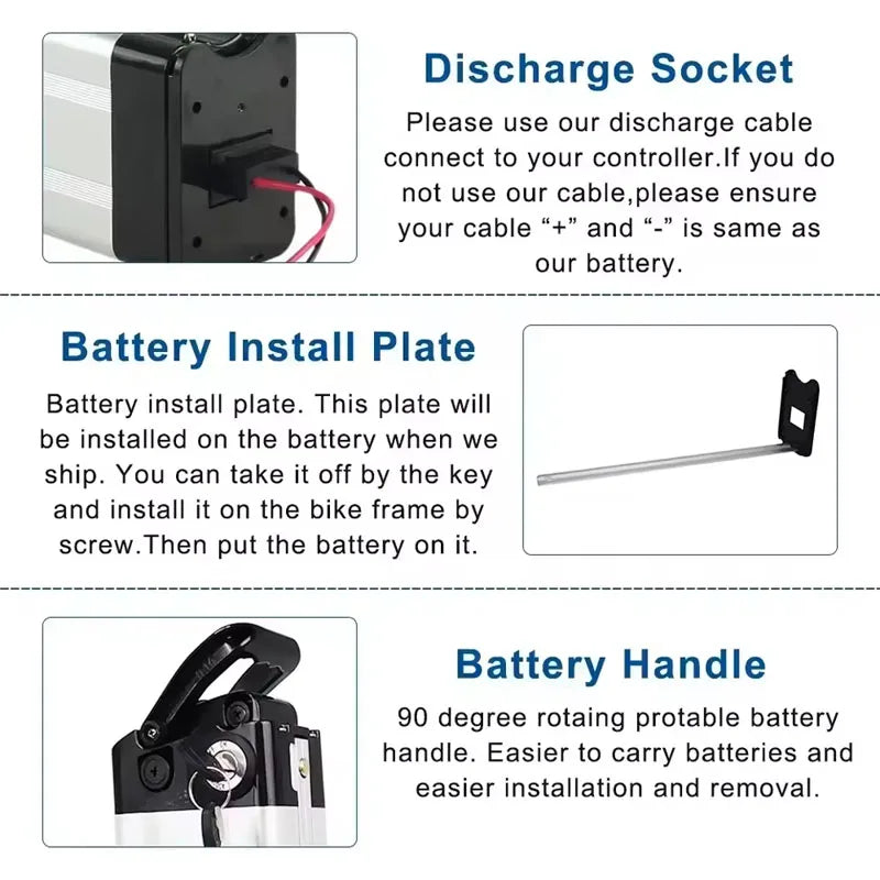 Batterie de vélo pliante 48V 36V  20ah 17ah 10ah Bms intégré pour Silverfish 250W-1000W, Kit moteur Bafang avec chargeur 2A