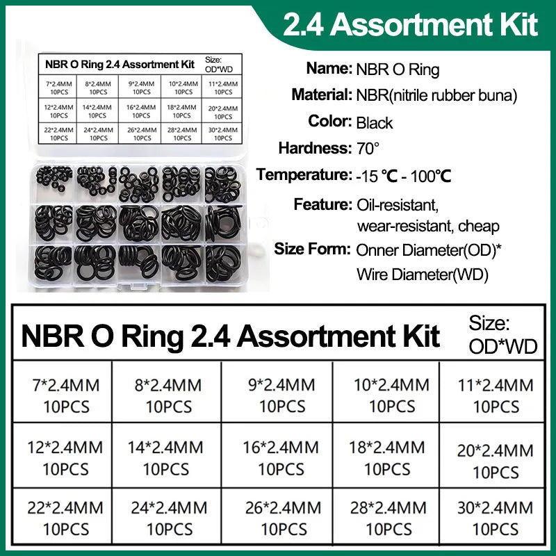 NBR O-Ring Assortment Kit | Nitrile Rubber Seals | Auto & Home