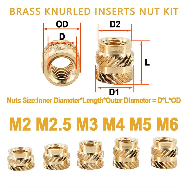 Brass Insert Nut Kit | M2–M4 Heat-Set | 3D Printer Accessory
