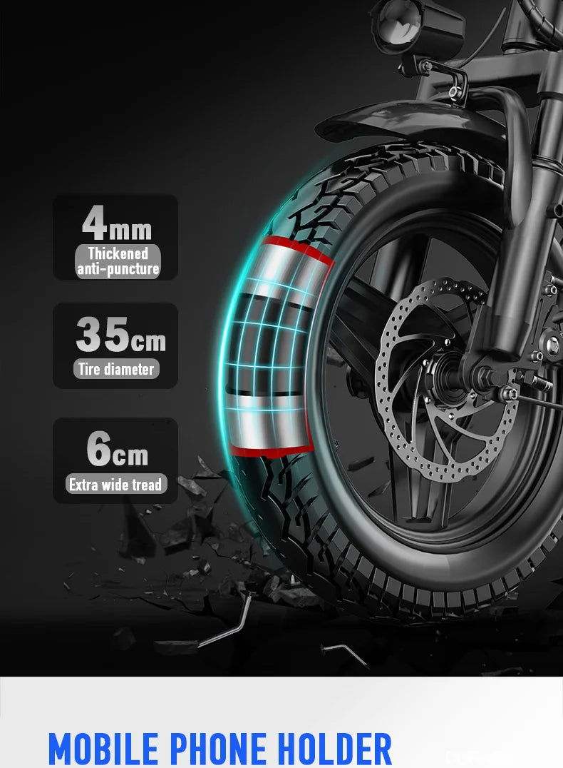 14-Inch Folding Electric Bicycle | 500W Motor, 48V 10.4Ah Lithium Battery | Portable City E-Bike