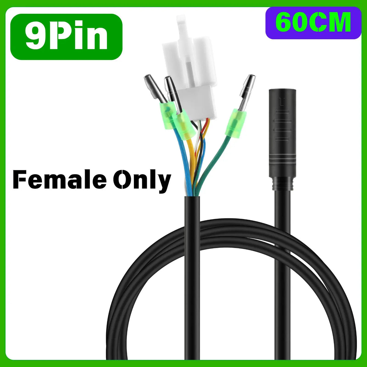 9 Pin Electric Bike Motor Cable, Wheel Motor Extension Cable for E Bike - Female to Male Wire, Electric Bike Accessory