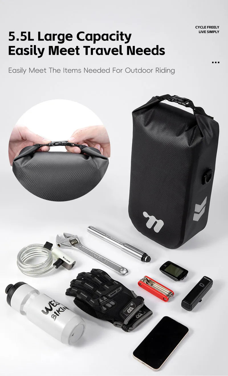 WEST BIKING Bike Front Fork Bag Quick Release Waterproof For Mtb Road Bike Bikepacking Cycling Storage Bag 5.5L Large Capacity