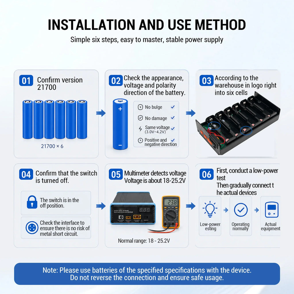 21700 6S1P Battery Box Kit | Weld-Free + Built-in 40A BMS | DIY 25.2V Backup Power Supply
