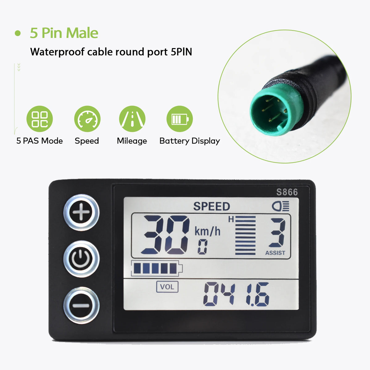 S866 E-Bike Display | LCD | 24-60V Speedometer