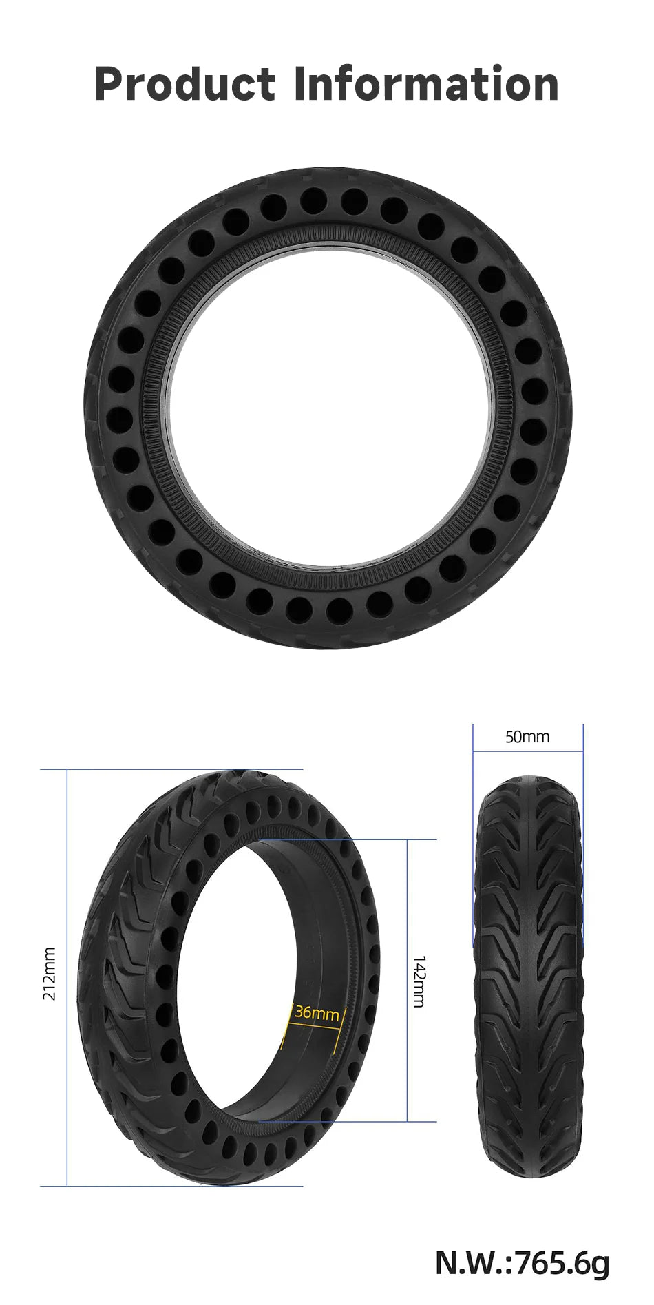 Solid Honeycomb Tire 8.5" | Puncture-Proof | E-Scooter