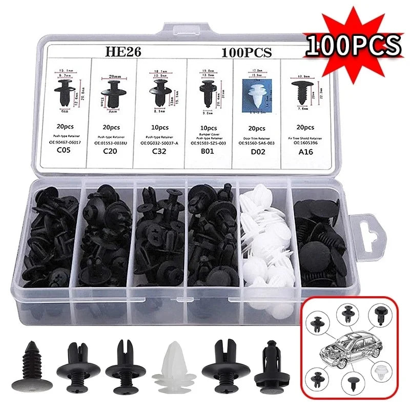 Car Fastener Clip Kit | Push Retainer Rivets | Fender, Bumper & Door Trim