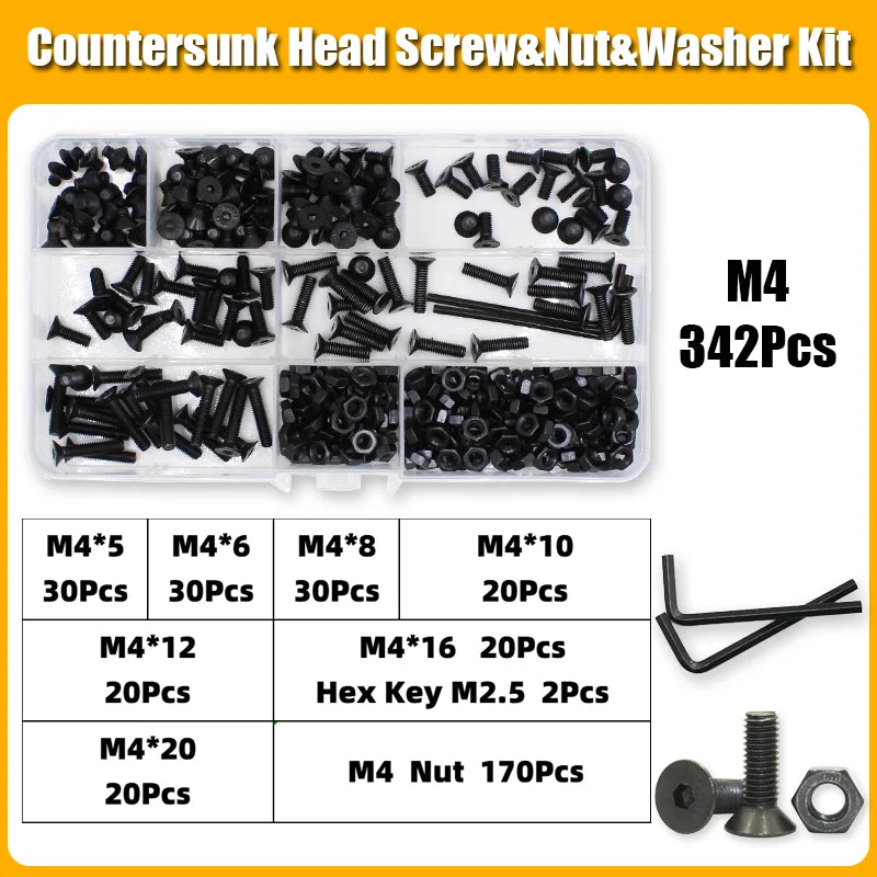 Hex Socket Countersunk Screws M2-M8 | Grade 10.9 Steel | Fastener Kit