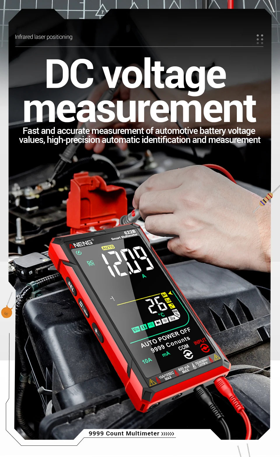 ANENG 622B Multimeter | 9999 Counts | Laser & NCV