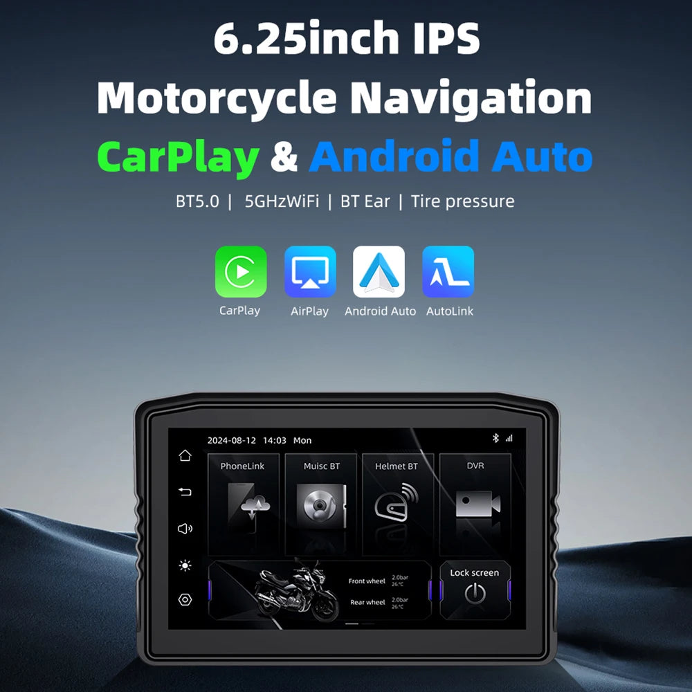 EKIY 6.25" Moto CarPlay Dashboard | Wireless Android Auto | GPS Navigation