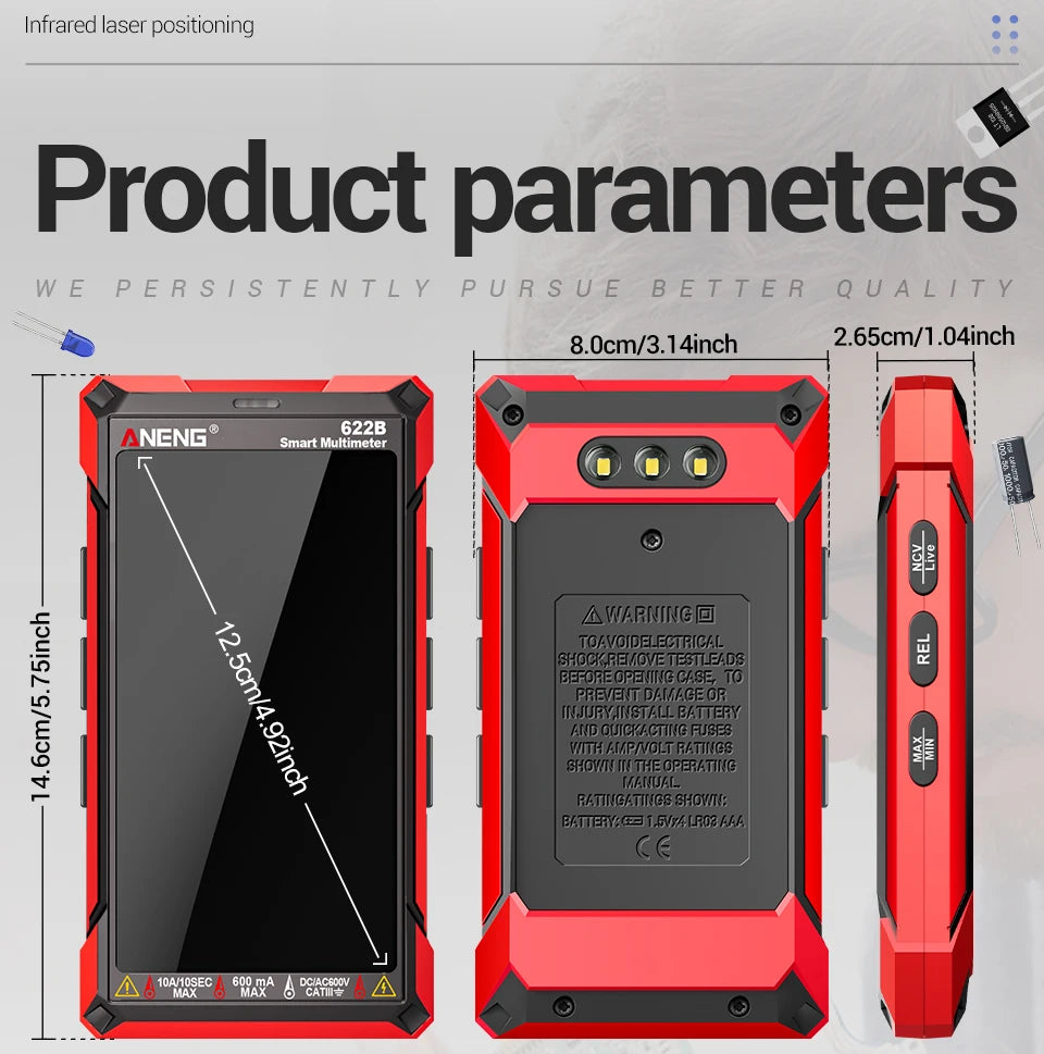 ANENG 622B Multimeter | 9999 Counts | Laser & NCV