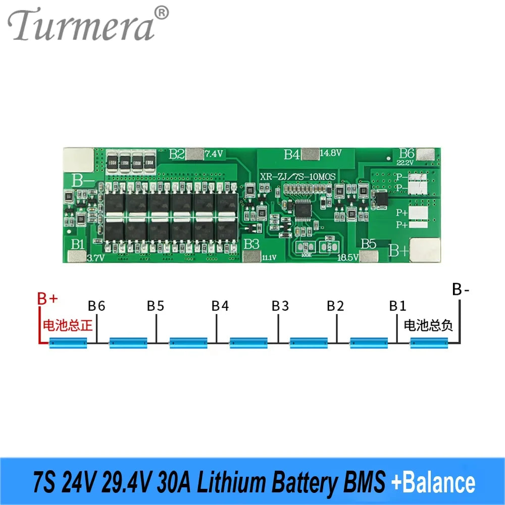 24V/29.4V 18650 Battery Box | 7S3P Holder + 30A BMS | Lead-Acid Swap