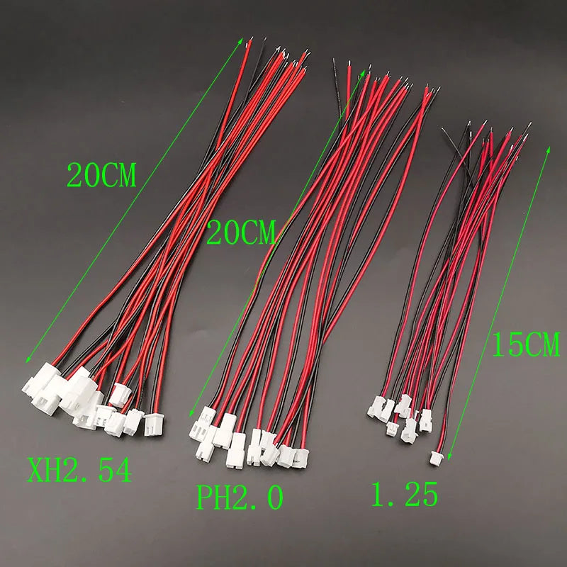 JST Connector Pairs | 1.25/2.0/2.54mm Pitch | 2-Pin + Wire