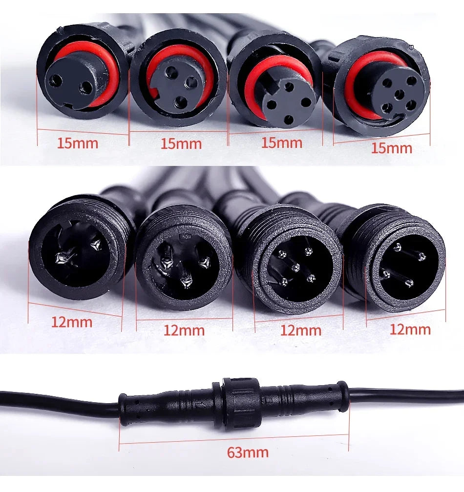 M12 Waterproof Connector | 2–5 Pin, IP65, 20cm | LED Strip