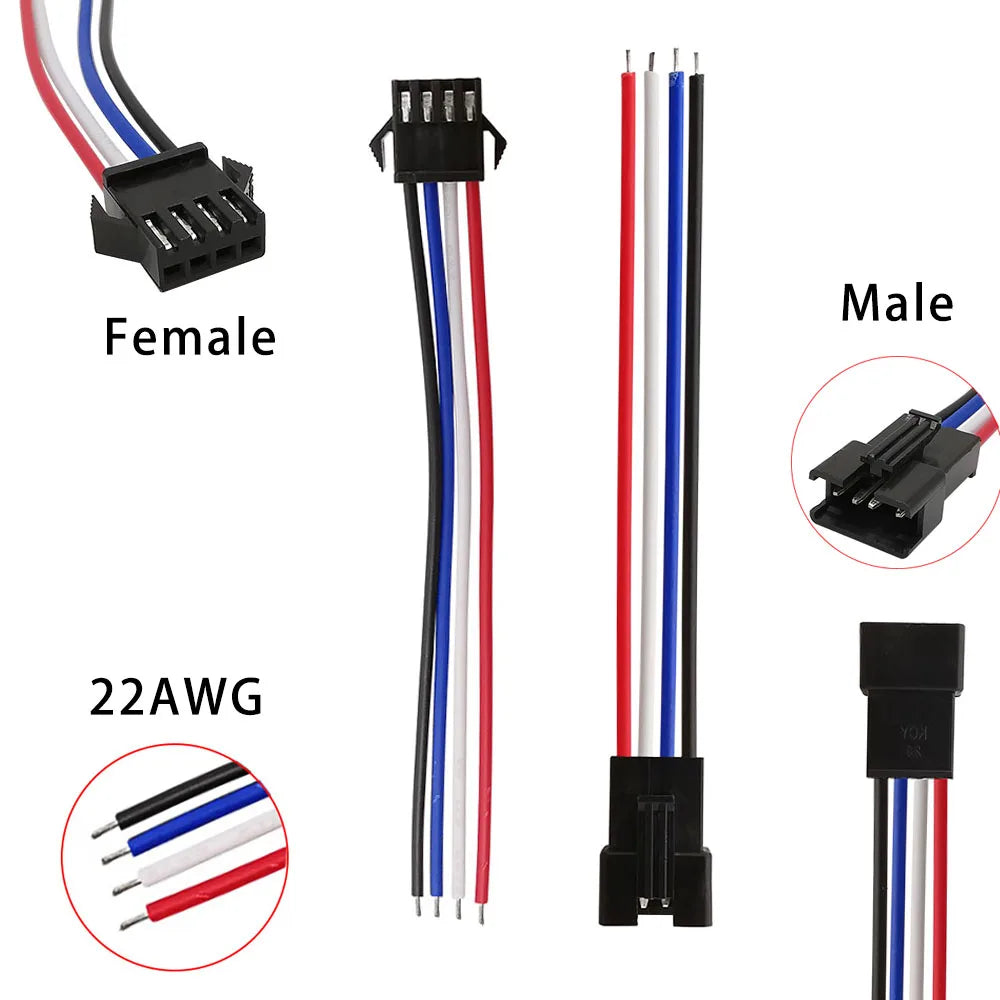 JST SM LED Connector Cables | 2–6 Pin Male & Female | RGB Strip Light