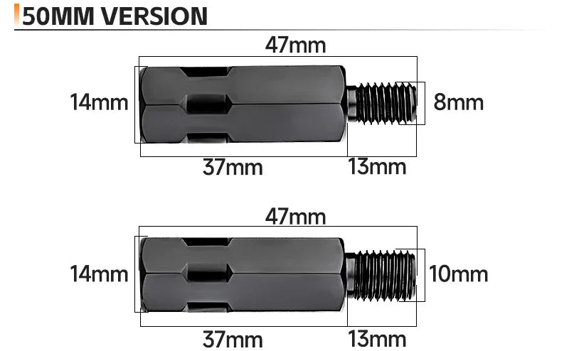 Mirror Extension Adapters | M8/M10, Left & Right Thread | Motorcycles
