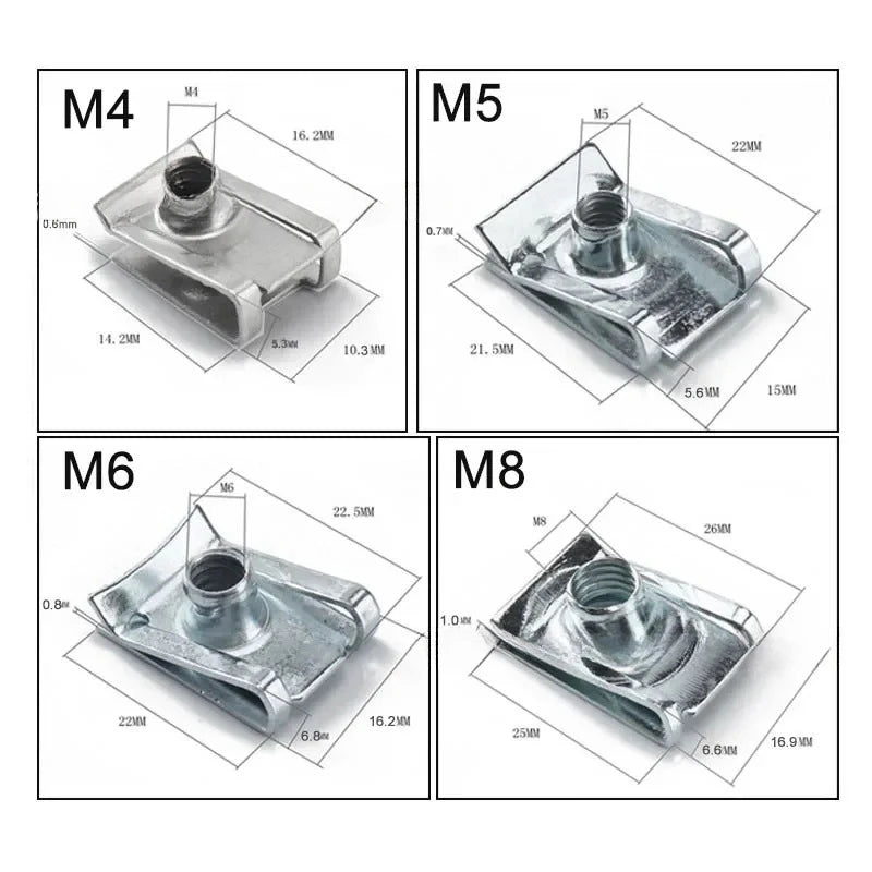 Stainless Steel U-Type Clips | M4–M8 Reed Nuts | Car, Motorcycle & Scooter