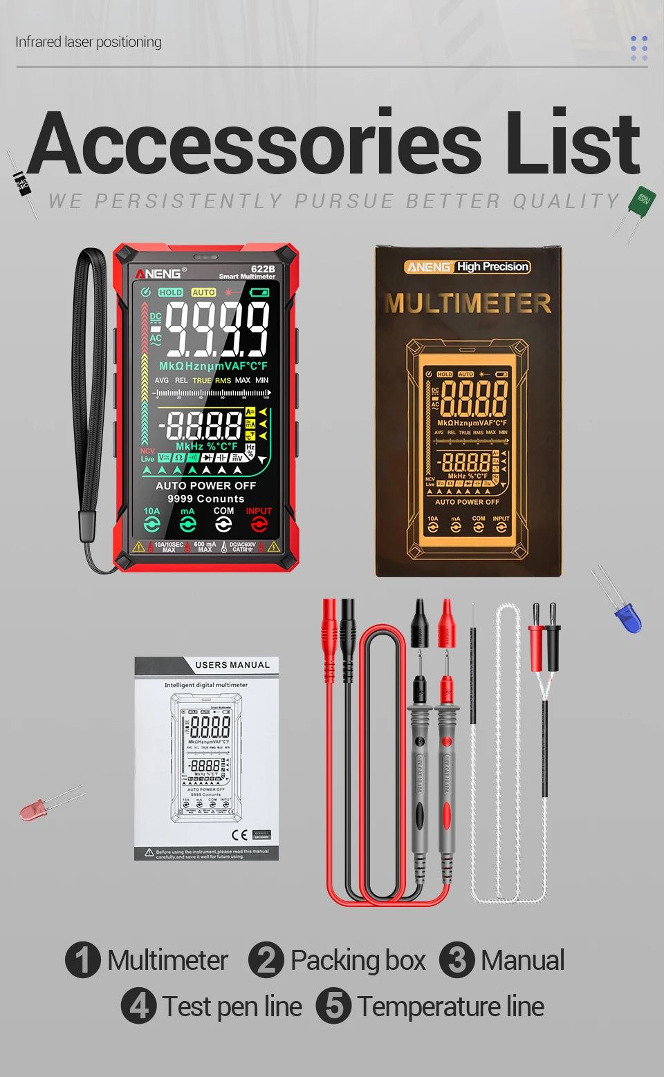 ANENG 622B Multimeter | 9999 Counts | Laser & NCV