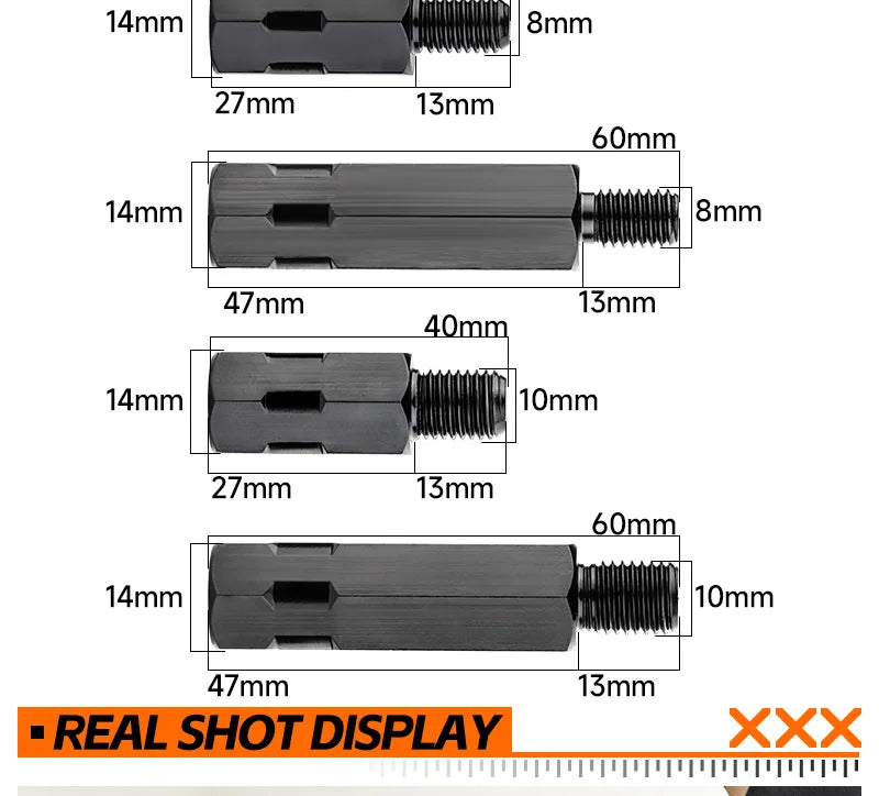 Mirror Extension Adapters | M8/M10, Left & Right Thread | Motorcycles