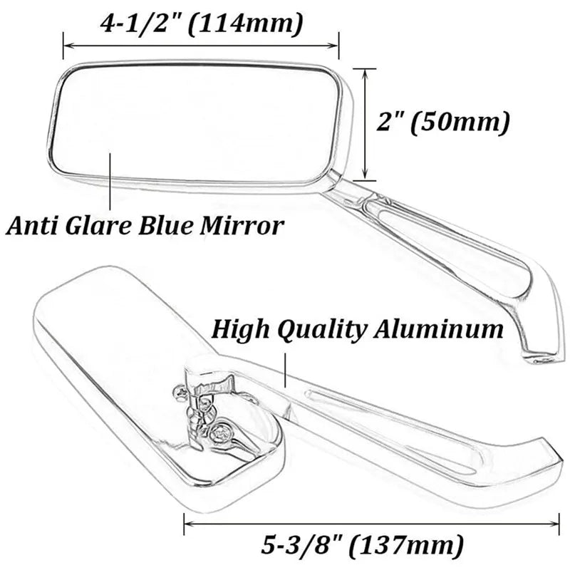 Universal Side Mirrors | Adjustable Rear-View Pair | 8mm/10mm Thread