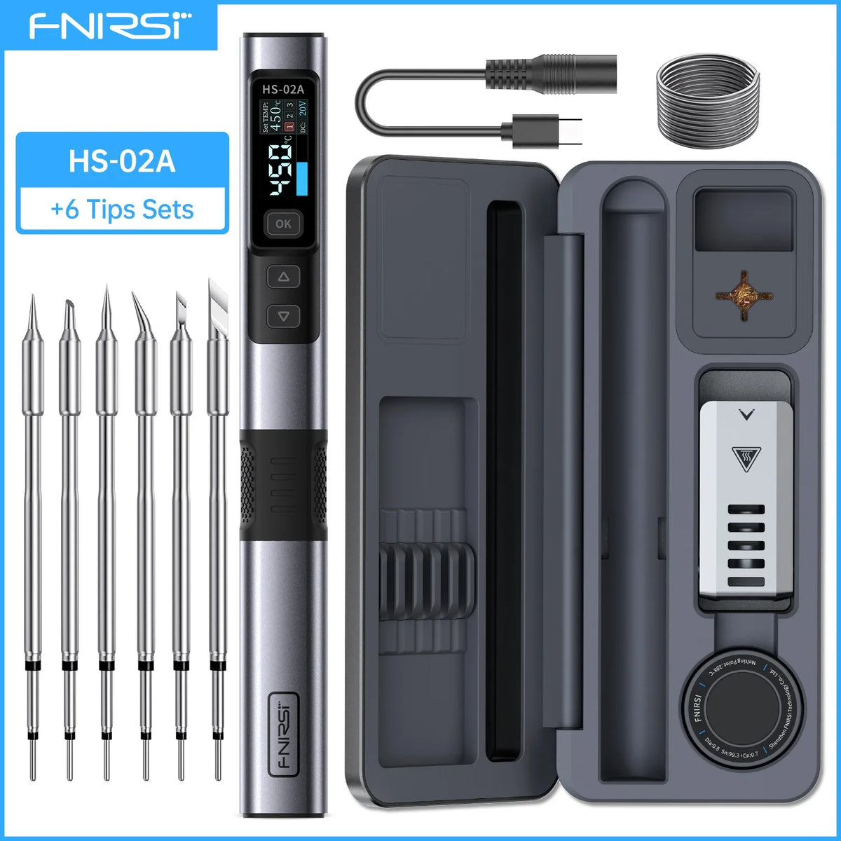 FNIRSI HS-02 Soldering Iron | Adjustable 100-450°C | PD 100W Portable