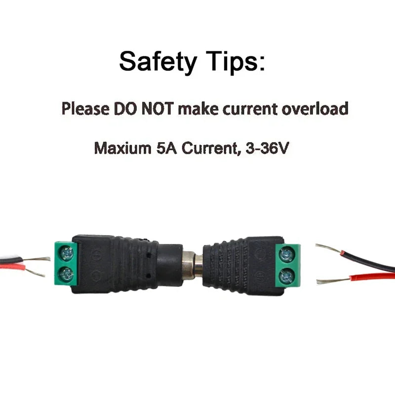 DC 5.5×2.1mm Power Connector Pairs | 12V Male & Female | CCTV / LED Strip
