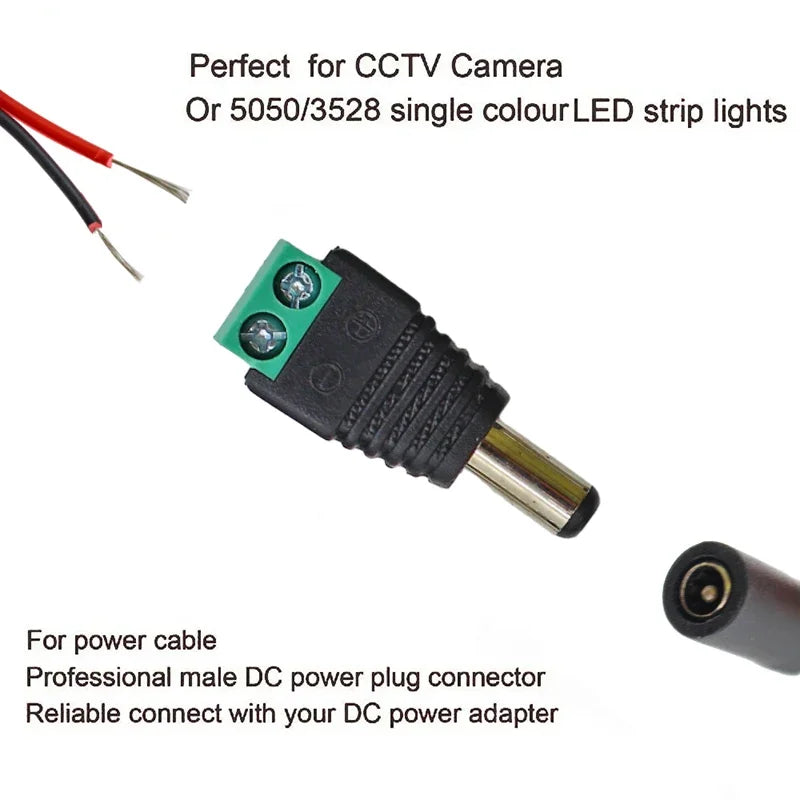 DC 5.5×2.1mm Power Connector Pairs | 12V Male & Female | CCTV / LED Strip