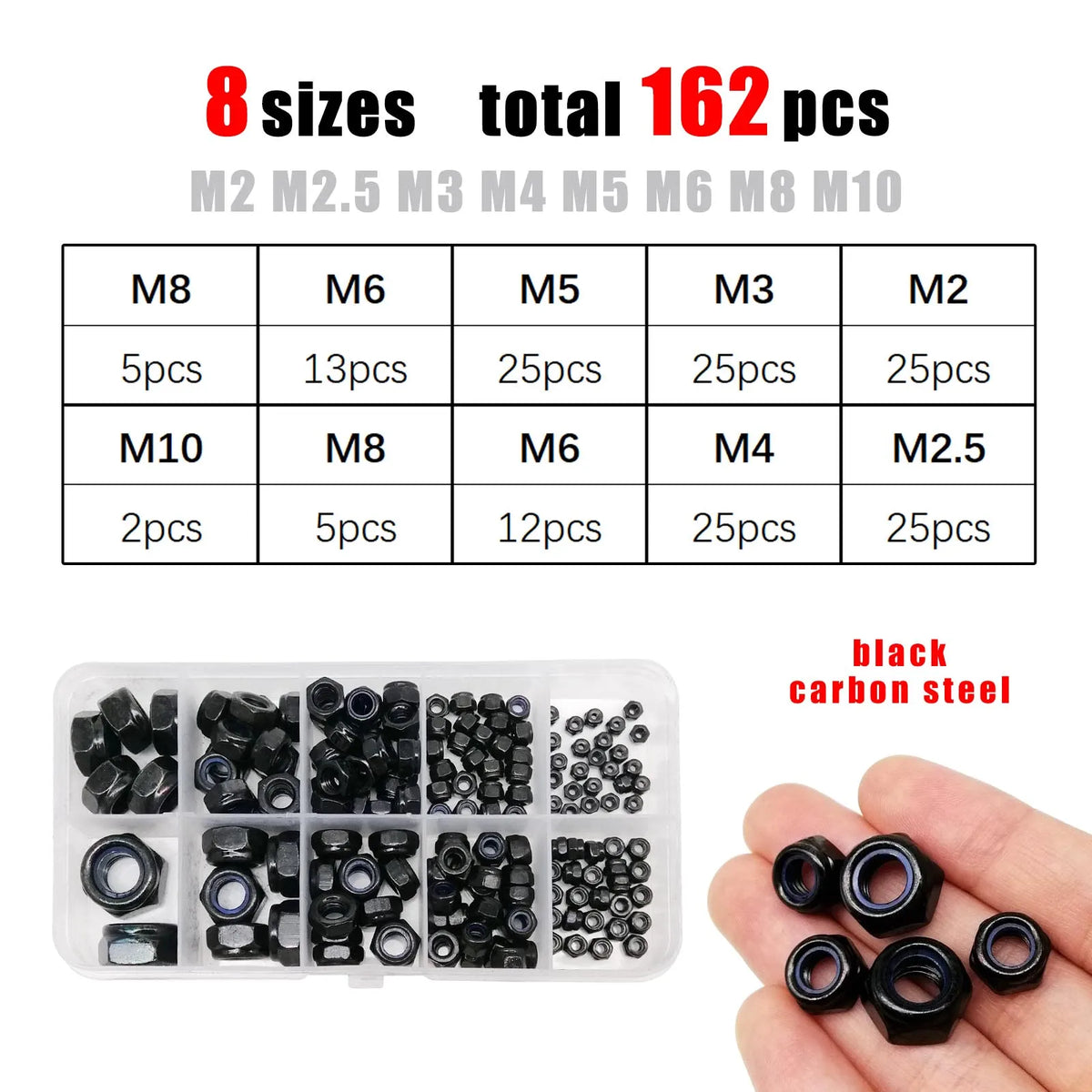 Nylock Hex Nut Assortment | M2–M12 Nylon Insert | 304 Stainless Steel