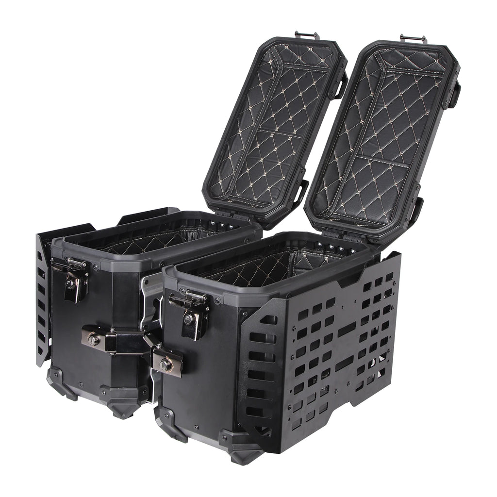 38L Folding Motorcycle Side Boxes | Aluminum Alloy | Quick-Release Pair