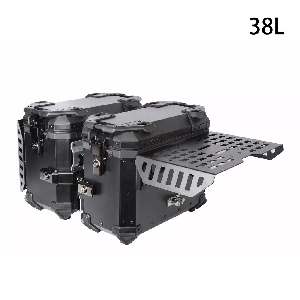 38L Folding Motorcycle Side Boxes | Aluminum Alloy | Quick-Release Pair