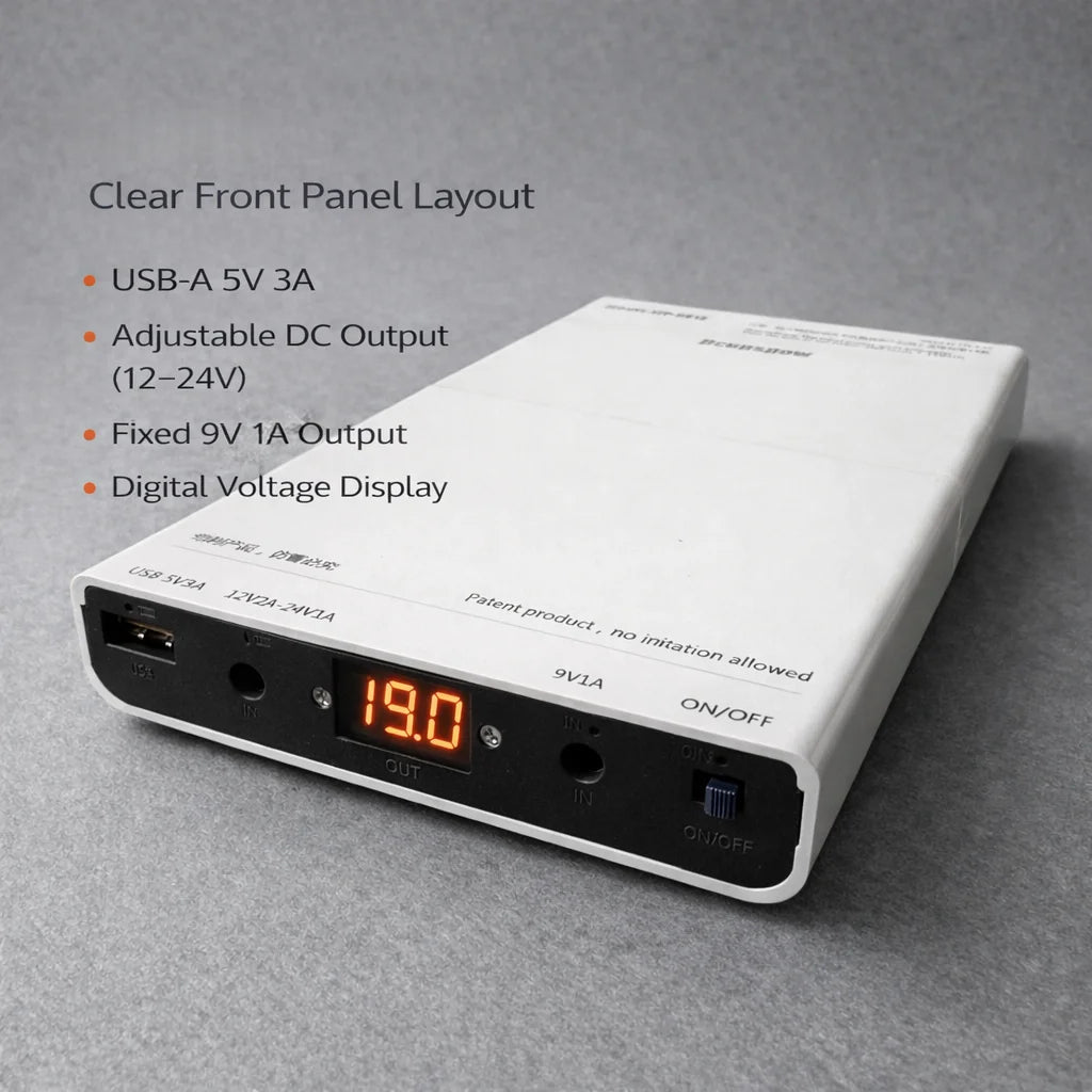 Adjustable 9–24V DC Backup Power Not a Power Bank No Batteries Included