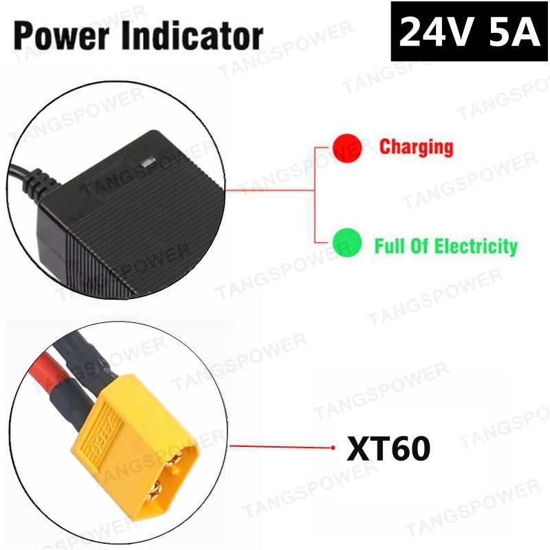TANGSPOWER 24V 5A Charger | 28.8V Lead-Acid | 10 Connectors