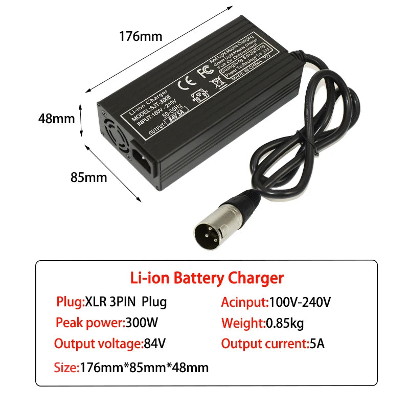 84V 5A Li-Ion Battery Charger | 7 Connector Options | 20S Packs