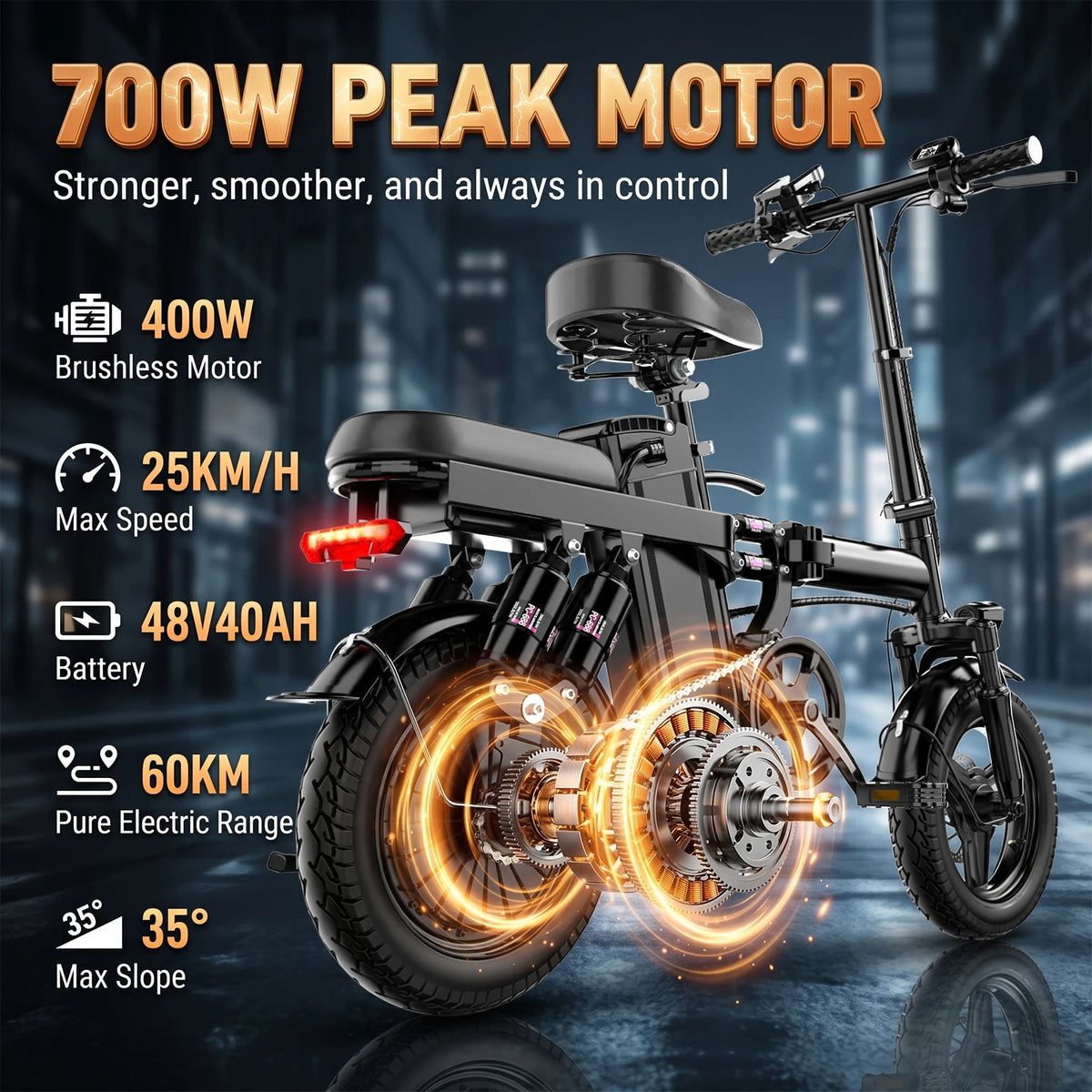 14-Inch Folding Electric Bicycle | 500W Motor, 48V 10.4Ah Lithium Battery | Portable City E-Bike