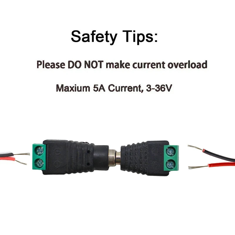 DC 5.5×2.1mm Power Connector Pairs | 12V Male & Female | CCTV / LED Strip