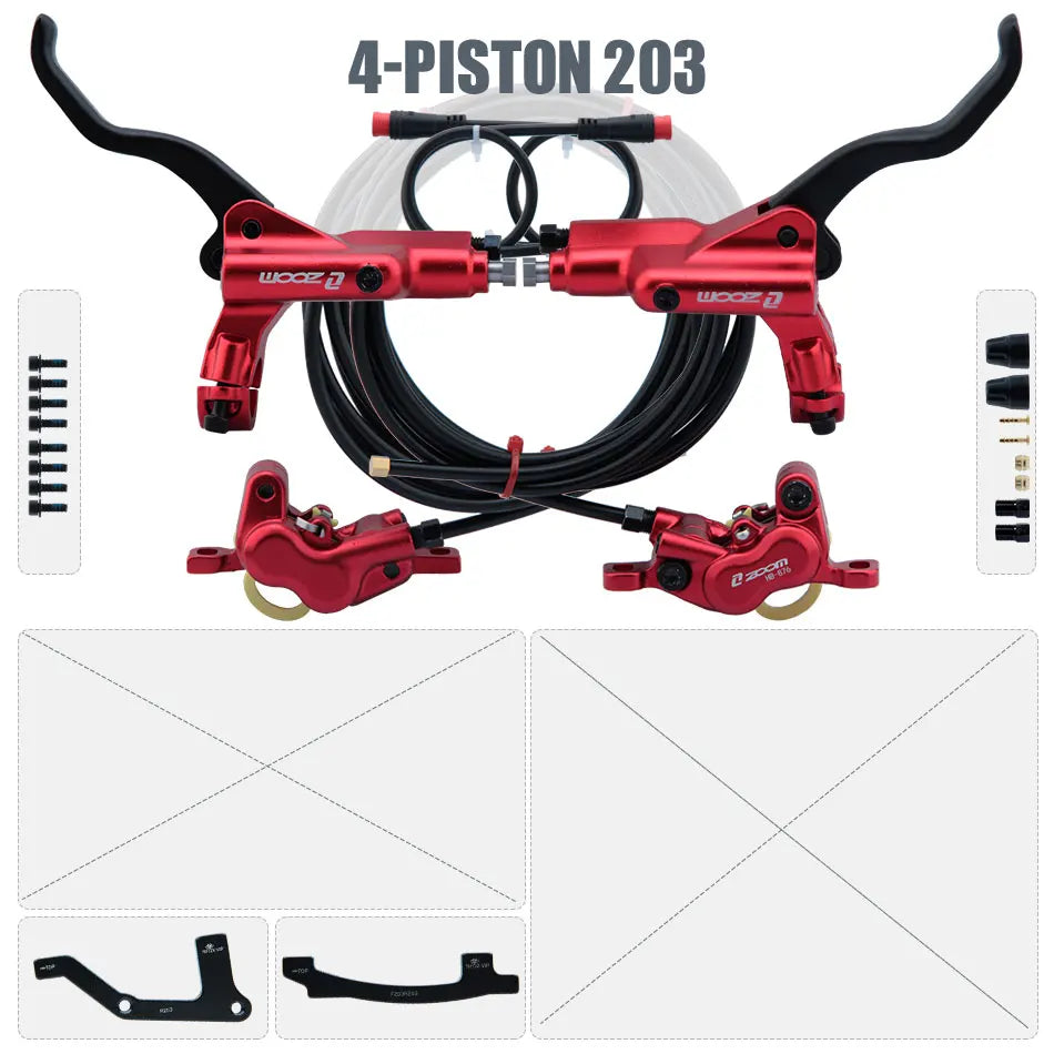ZOOM HB-876E 4-Piston Hydraulic Disc Brake | Motor Cut-Off | 160/180/203mm
