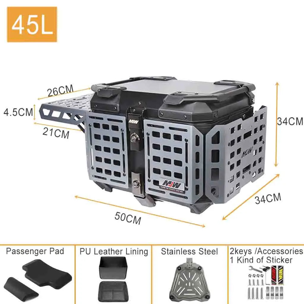 Aluminum Top Box 45L | Waterproof Trunk | Universal Moto Fit