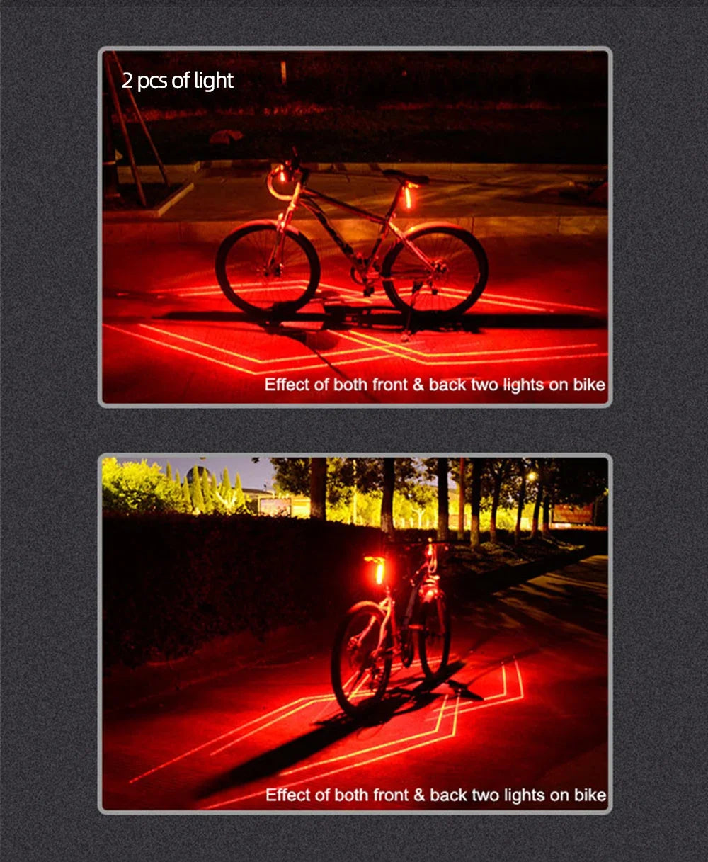 Folding Laser Bike Light Front Rear Safety Warning Bicycle Light USB Rechargeable Bike Tail Rear Light Waterproof Cycling Lamp