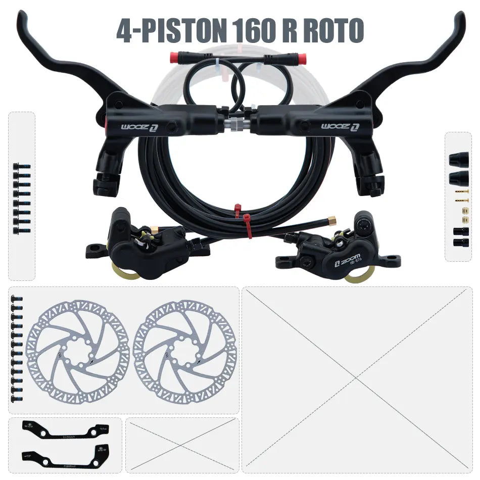 ZOOM HB-876E 4-Piston Hydraulic Disc Brake | Motor Cut-Off | 160/180/203mm